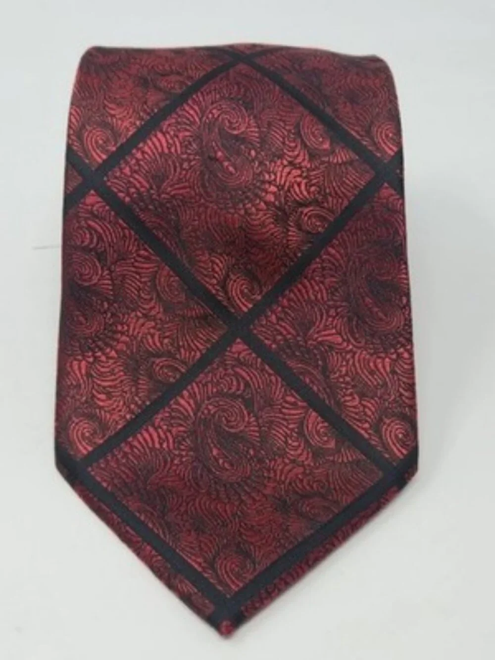 ​Stacy Adams Signature Gold Men's Tie Red Black Paisley Diamond Microfiber 3.5